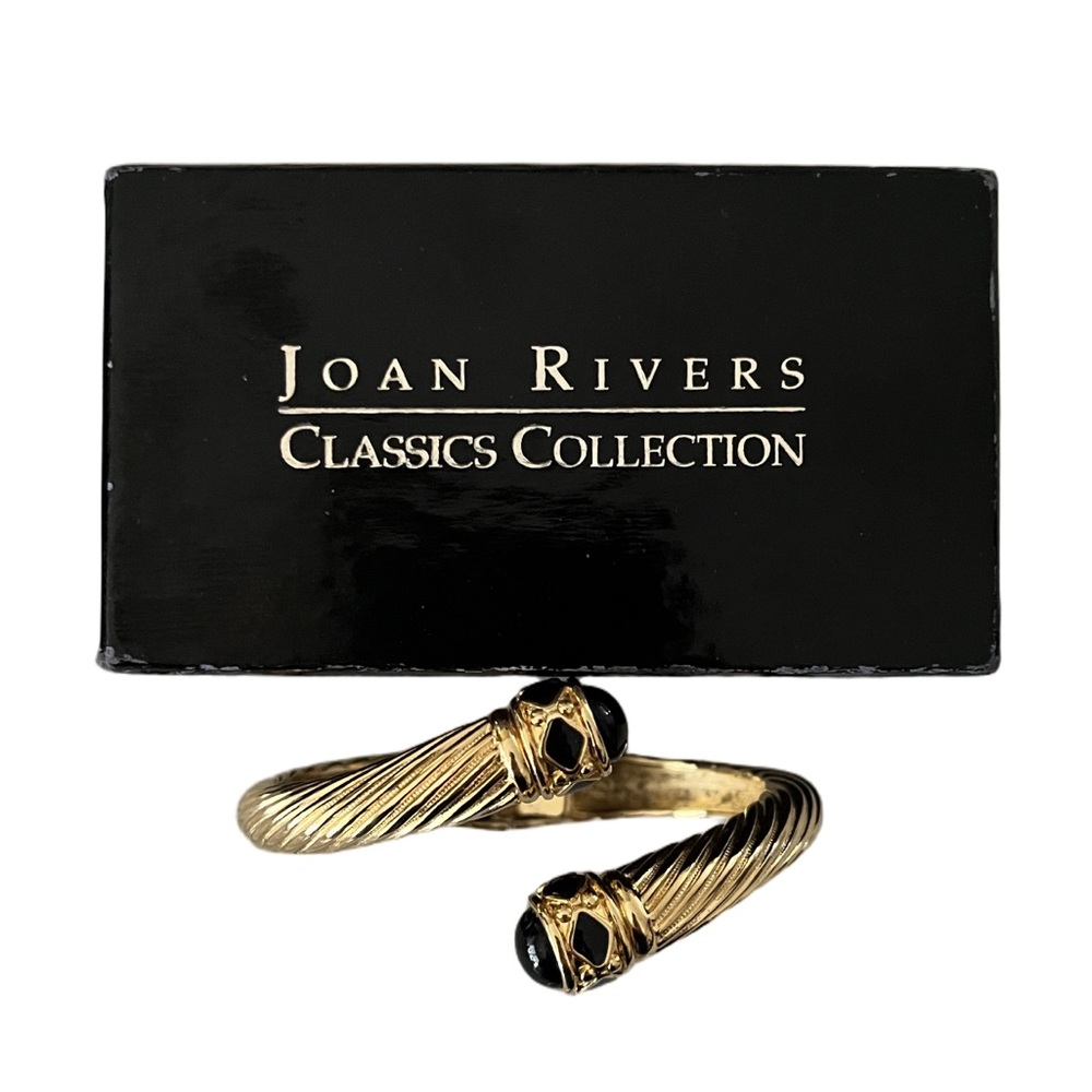 Joan Rivers Gold-Tone Cable Cuff Bracelet with Black Cabochon End Caps